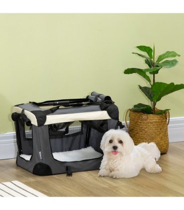 51cm Foldable Pet Carrier w/ Cushion for Mini Dogs and Cats - Grey Pawhut