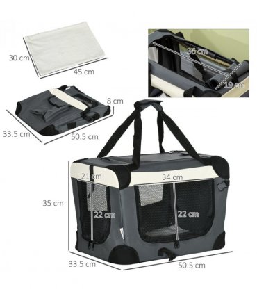 51cm Foldable Pet Carrier w/ Cushion for Mini Dogs and Cats - Grey Pawhut