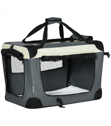 60cm Foldable Pet Carrier w/ Cushion, for Mini Dogs and Cats - Grey Pawhut
