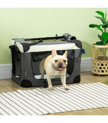 60cm Foldable Pet Carrier w/ Cushion, for Mini Dogs and Cats - Grey Pawhut
