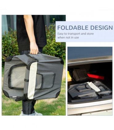 60cm Foldable Pet Carrier w/ Cushion, for Mini Dogs and Cats - Grey Pawhut