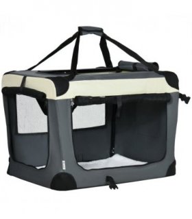 70cm Foldable Pet Carrier w/ Cushion for Mini Dogs and Cats - Grey Pawhut