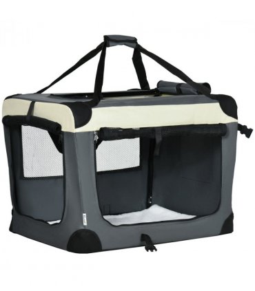 70cm Foldable Pet Carrier w/ Cushion for Mini Dogs and Cats - Grey Pawhut