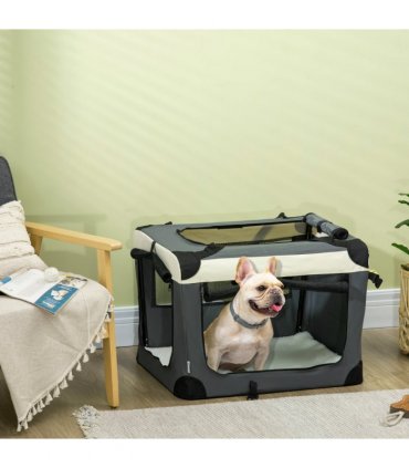 70cm Foldable Pet Carrier w/ Cushion for Mini Dogs and Cats - Grey Pawhut