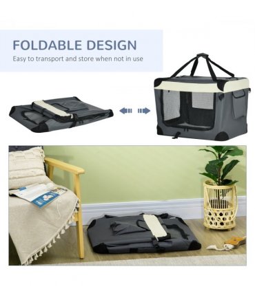 70cm Foldable Pet Carrier w/ Cushion for Mini Dogs and Cats - Grey Pawhut