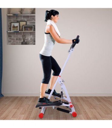Foldable Stepper Adjustable Step Machine w/ Handlebar LCD Display, Red HOMCOM