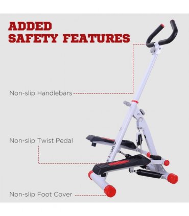 Foldable Stepper Adjustable Step Machine w/ Handlebar LCD Display, Red HOMCOM