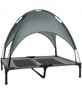 92 cm Elevated Dog Bed Cooling Raised Pet Cot UV Protection Canopy Grey Pawhut