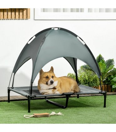92 cm Elevated Dog Bed Cooling Raised Pet Cot UV Protection Canopy Grey Pawhut