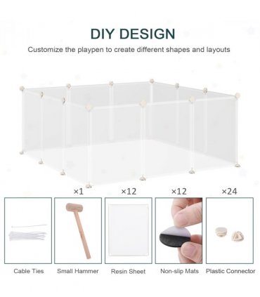 Pet Playpen DIY Small Animal Cage 12 Panels for Bunny Chinchilla White Metal PP