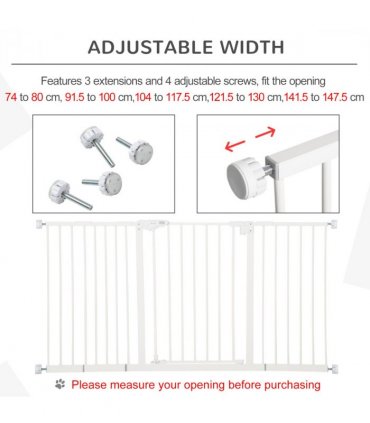 Adjustable Safety Gate 3 Extensions and Four Adjustable Screws, White Pawhut