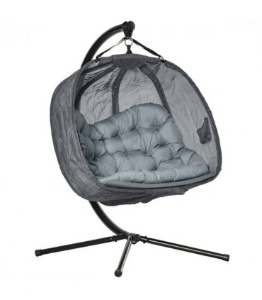 Double Hanging Egg Chair 2 Seaters Swing Hammock w/ Cushion, Grey