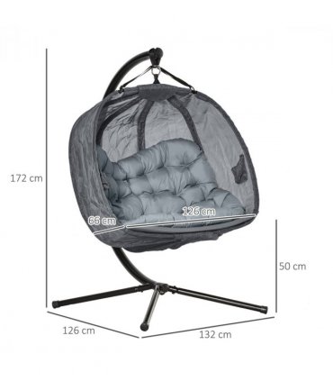 Double Hanging Egg Chair 2 Seaters Swing Hammock w/ Cushion, Grey