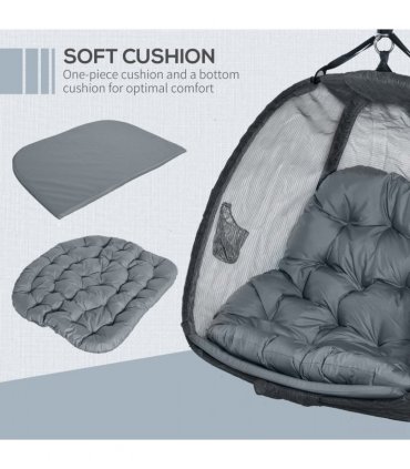 Double Hanging Egg Chair 2 Seaters Swing Hammock w/ Cushion, Grey