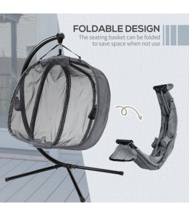 Double Hanging Egg Chair 2 Seaters Swing Hammock w/ Cushion, Grey