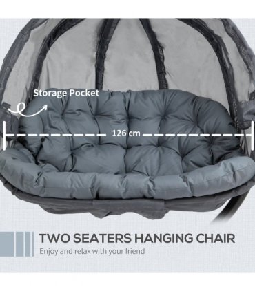 Double Hanging Egg Chair 2 Seaters Swing Hammock w/ Cushion, Grey