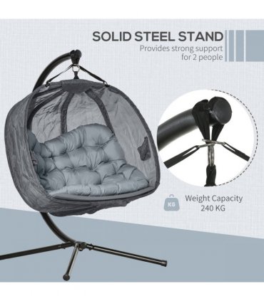 Double Hanging Egg Chair 2 Seaters Swing Hammock w/ Cushion, Grey