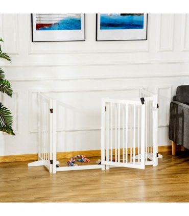Freestanding Pet Gate w/ 2 Support Feet for Doorways Stairs White Pawhut