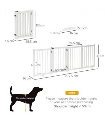 Freestanding Pet Gate w/ 2 Support Feet for Doorways Stairs White Pawhut