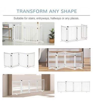 Freestanding Pet Gate w/ 2 Support Feet for Doorways Stairs White Pawhut
