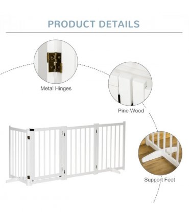 Freestanding Pet Gate w/ 2 Support Feet for Doorways Stairs White Pawhut