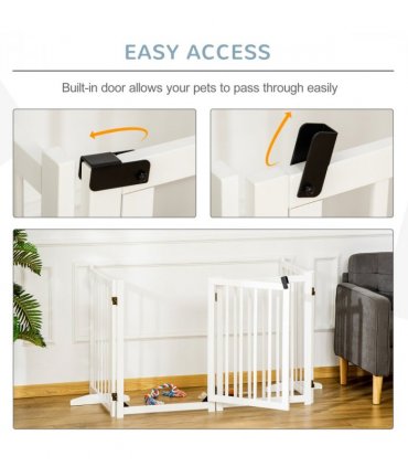 Freestanding Pet Gate w/ 2 Support Feet for Doorways Stairs White Pawhut
