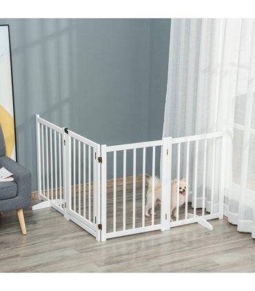 Freestanding Pet Gate w/ 2 Support Feet for Doorways Stairs White Pawhut
