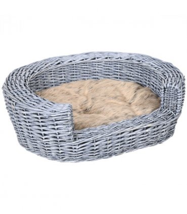 Elevated Pet Bed Grey Willow Rattan 57L x 46W x 17.5H cm Cozy Comfort Soft Sleep