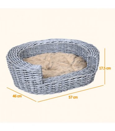 Elevated Pet Bed Grey Willow Rattan 57L x 46W x 17.5H cm Cozy Comfort Soft Sleep