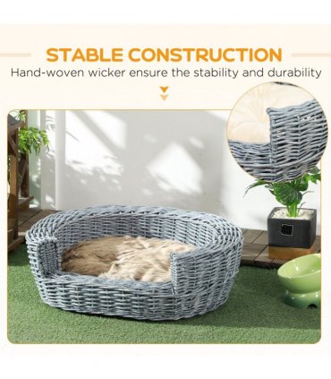 Elevated Pet Bed Grey Willow Rattan 57L x 46W x 17.5H cm Cozy Comfort Soft Sleep