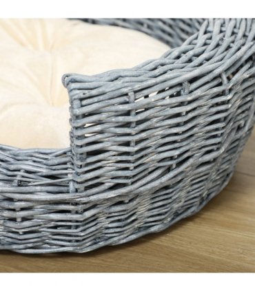 Elevated Pet Bed Grey Willow Rattan 57L x 46W x 17.5H cm Cozy Comfort Soft Sleep