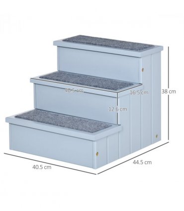 3 Step Wooden Dog Steps Pet Stairs Cat Ladder for Bed with Storage Grey Pawhut