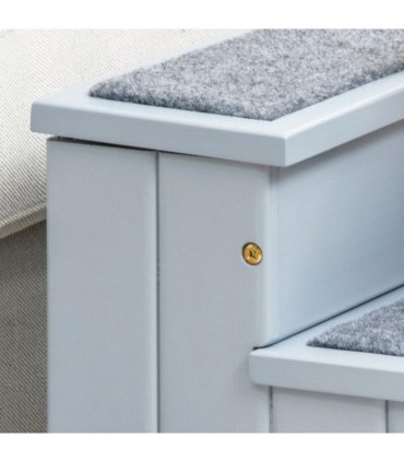 3 Step Wooden Dog Steps Pet Stairs Cat Ladder for Bed with Storage Grey Pawhut