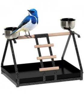 Portable Bird Stand Resting Stainless Steel Base Perch Ladder Bowls
