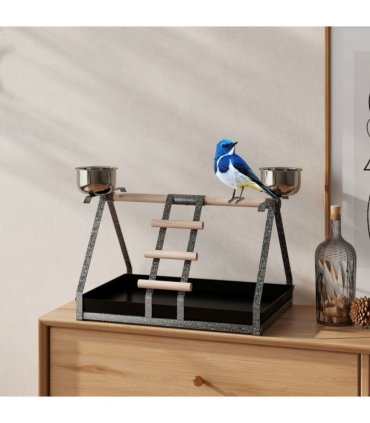 Portable Bird Stand Resting Stainless Steel Base Perch Ladder Bowls