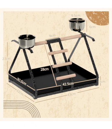 Portable Bird Stand Resting Stainless Steel Base Perch Ladder Bowls