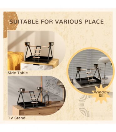 Portable Bird Stand Resting Stainless Steel Base Perch Ladder Bowls