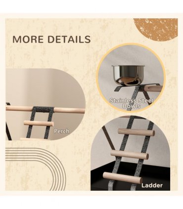 Portable Bird Stand Resting Stainless Steel Base Perch Ladder Bowls