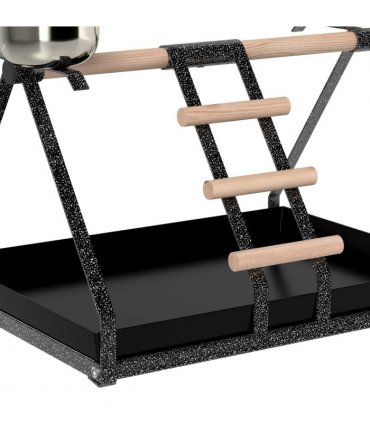 Portable Bird Stand Resting Stainless Steel Base Perch Ladder Bowls