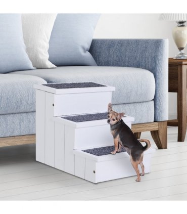 3 Step Wooden Dog Steps Pet Stairs Cat Ladder for Bed with Storage Pawhut