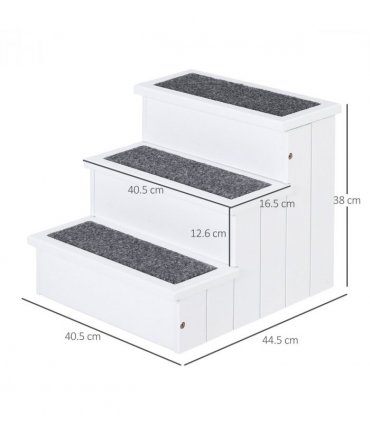 3 Step Wooden Dog Steps Pet Stairs Cat Ladder for Bed with Storage Pawhut