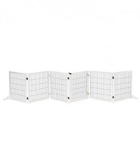 Freestanding Pet Dog Gate 6 Panel Foldable Wooden Playpen 432cm Long Pawhut