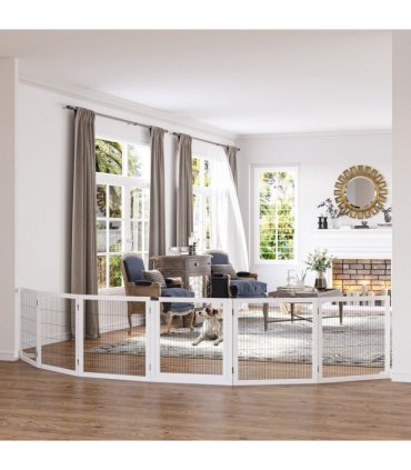 Freestanding Pet Dog Gate 6 Panel Foldable Wooden Playpen 432cm Long Pawhut