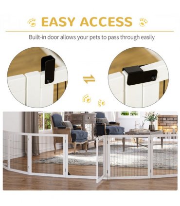 Freestanding Pet Dog Gate 6 Panel Foldable Wooden Playpen 432cm Long Pawhut
