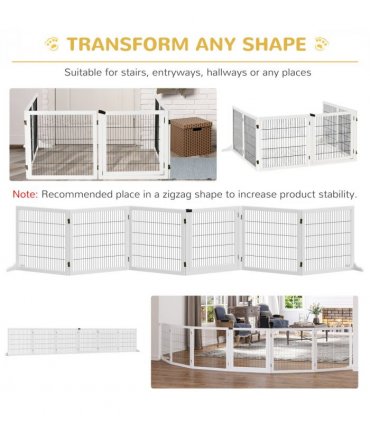 Freestanding Pet Dog Gate 6 Panel Foldable Wooden Playpen 432cm Long Pawhut