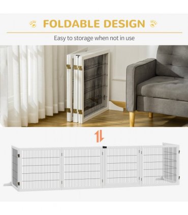 Freestanding Pet Dog Gate 6 Panel Foldable Wooden Playpen 432cm Long Pawhut