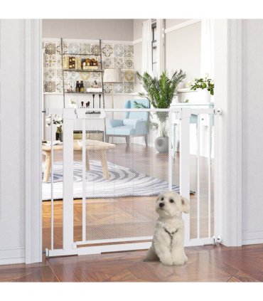 Pressure Fit Safety Gate for Doors, Dog Gate Auto Close, 75-103 cm White PawHut