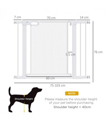 Pressure Fit Safety Gate for Doors, Dog Gate Auto Close, 75-103 cm White PawHut