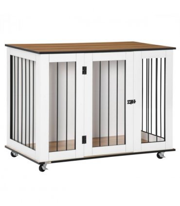 Dog Crate Furniture End Table w/ Lockable Door, for Large Dogs - White Pawhut