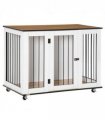 Dog Crate Furniture End Table w/ Lockable Door, for Large Dogs - White Pawhut